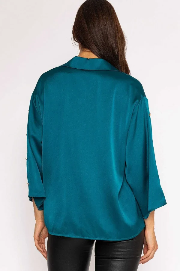 Pala D'oro Button Sleeve Blouse In Teal*Women Tops & Blouses