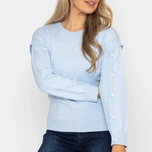 Kelly & Grace Weekend Button Sleeve Knit In Blue*Women Jumpers & Cardigans