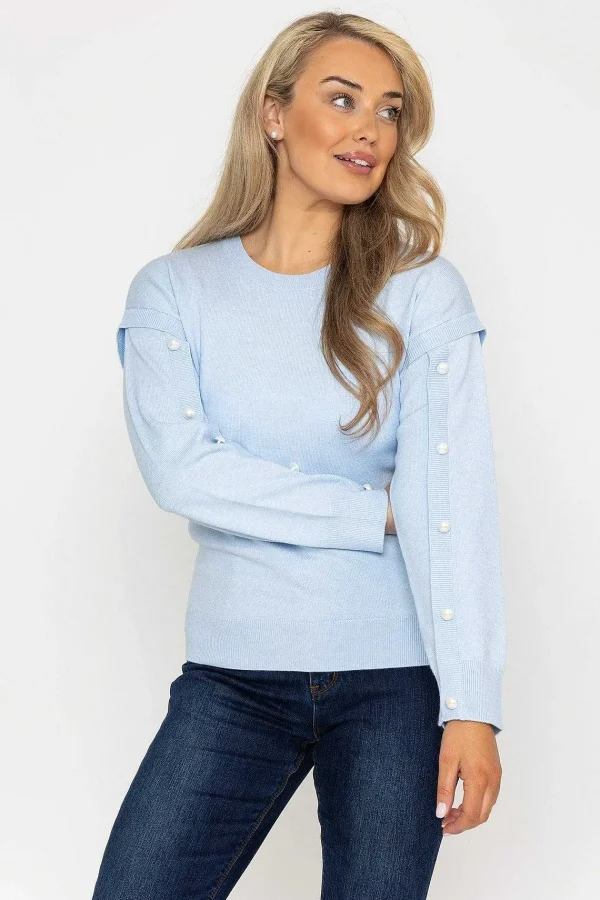 Kelly & Grace Weekend Button Sleeve Knit In Blue*Women Jumpers & Cardigans