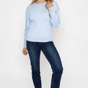 Kelly & Grace Weekend Button Sleeve Knit In Blue*Women Jumpers & Cardigans