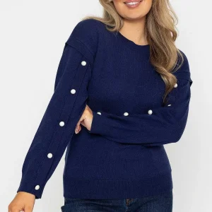 Kelly & Grace Weekend Button Sleeve Knit In Navy*Women Jumpers & Cardigans