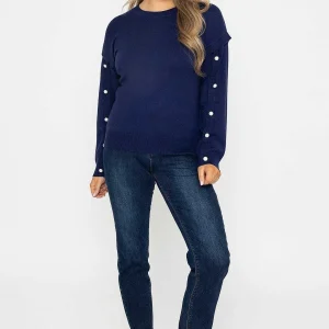 Kelly & Grace Weekend Button Sleeve Knit In Navy*Women Jumpers & Cardigans