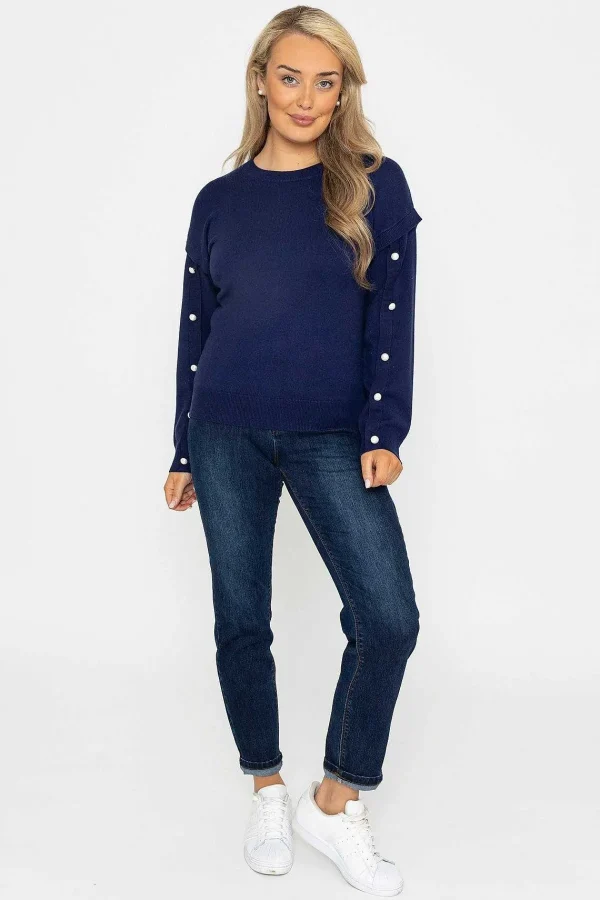 Kelly & Grace Weekend Button Sleeve Knit In Navy*Women Jumpers & Cardigans
