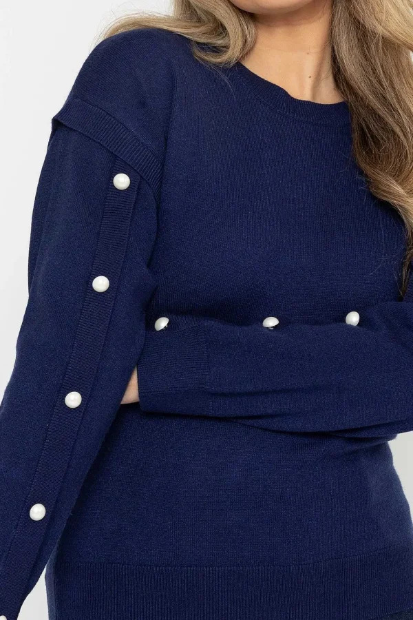 Kelly & Grace Weekend Button Sleeve Knit In Navy*Women Jumpers & Cardigans
