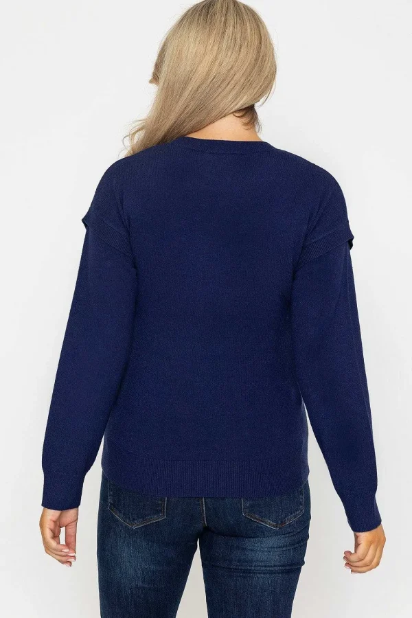 Kelly & Grace Weekend Button Sleeve Knit In Navy*Women Jumpers & Cardigans