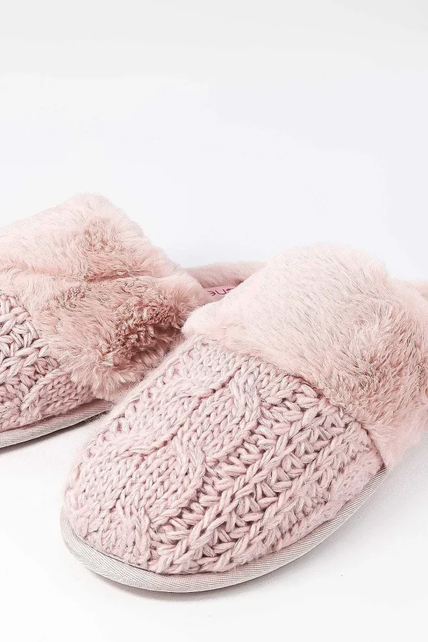 Cherish Accessories Cable Knit Slippers In Pink*Women Nightwear