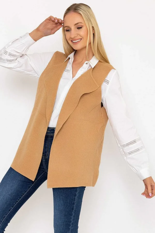 J'aime la Vie Camel Knit Waistcoat*Women Jumpers & Cardigans