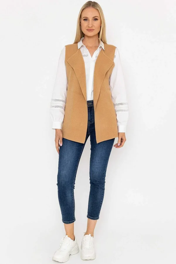 J'aime la Vie Camel Knit Waistcoat*Women Jumpers & Cardigans