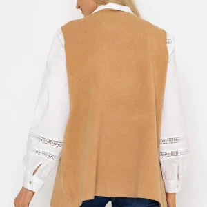 J'aime la Vie Camel Knit Waistcoat*Women Jumpers & Cardigans