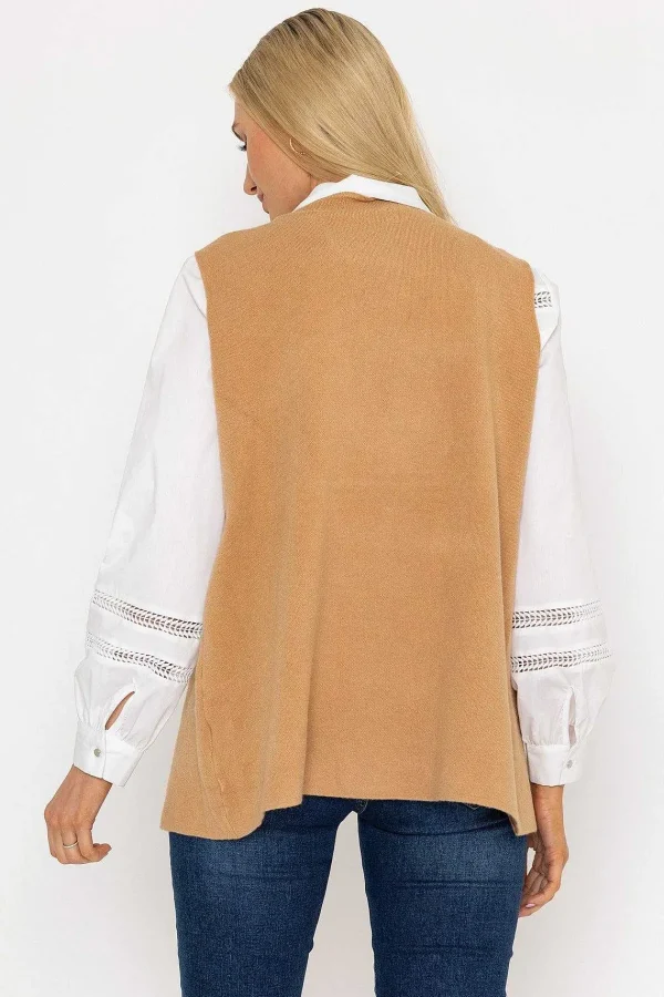 J'aime la Vie Camel Knit Waistcoat*Women Jumpers & Cardigans