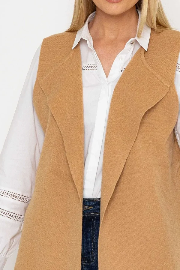 J'aime la Vie Camel Knit Waistcoat*Women Jumpers & Cardigans