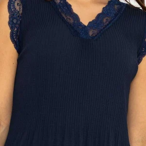 Pala D'oro Cap Sleeve Lace Trim Pleated Top In Navy*Women Tops & Blouses