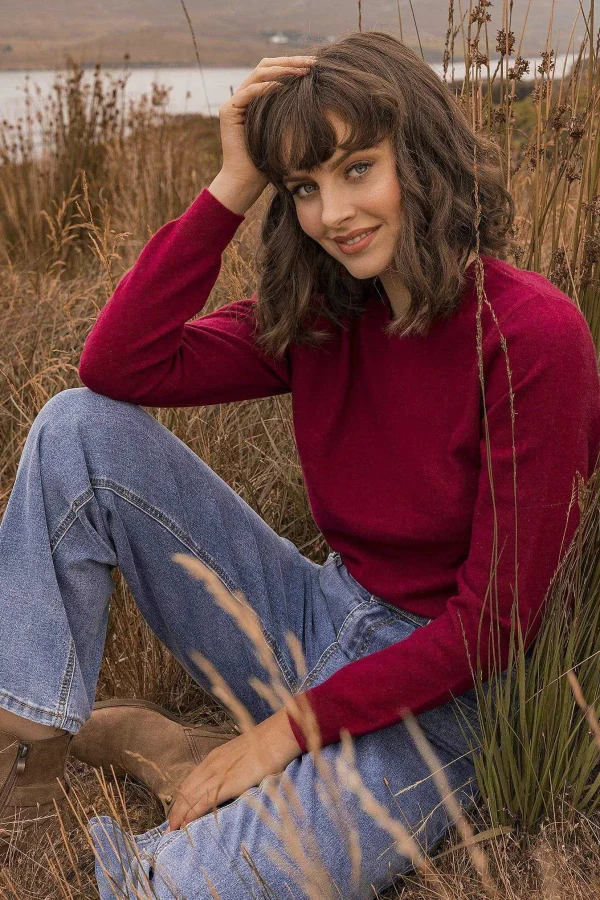 Rowen Avenue 100% Cashmere Knit In Burgundy*Women Jumpers & Cardigans