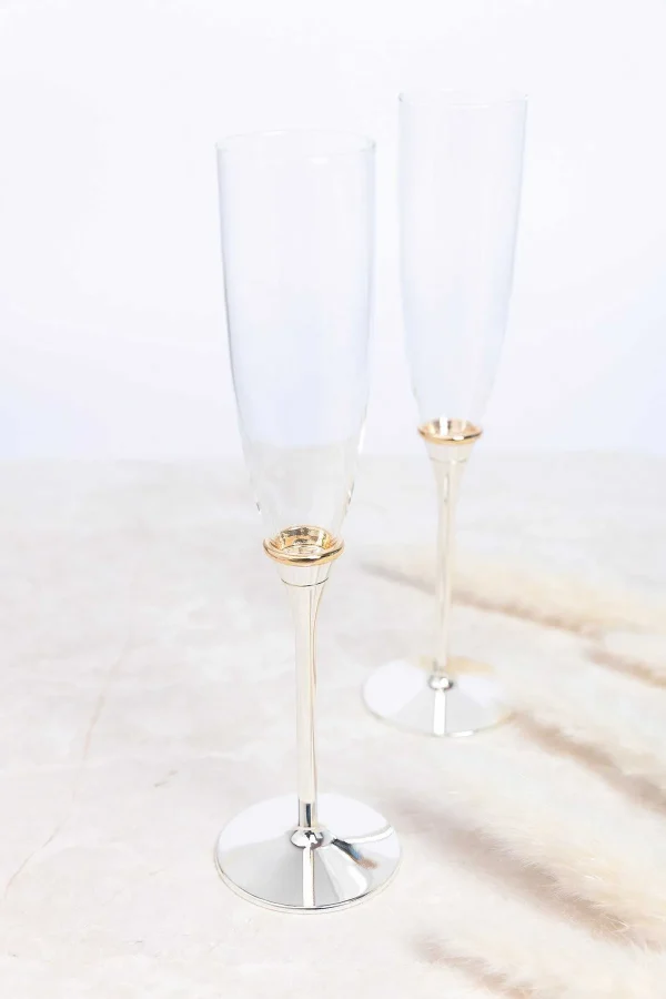 Newbridge Silverware Champagne Flutes With Gold Plated Rings* Homeware