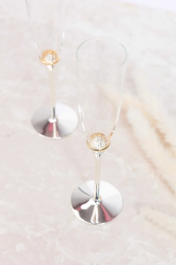 Newbridge Silverware Champagne Flutes With Gold Plated Rings* Homeware