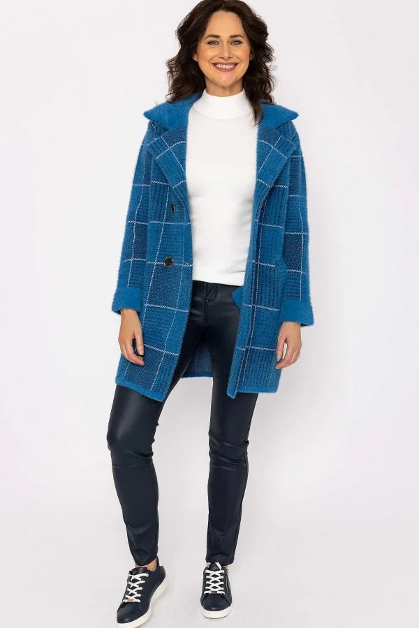 J'aime la Vie Check Buttoned Coatigan In Teal*Women Coats & Jackets
