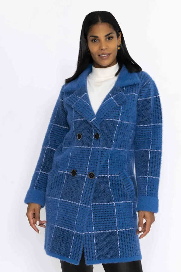 J'aime la Vie Check Buttoned Coatigan In Teal*Women Coats & Jackets