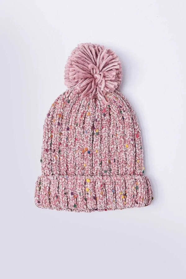 SOUL Accessories Chenille Contrast Beanie In Pink* Hats