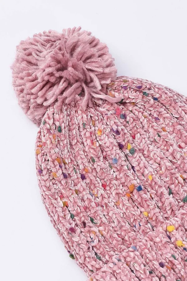 SOUL Accessories Chenille Contrast Beanie In Pink* Hats