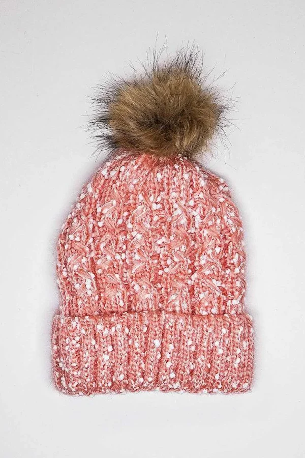 SOUL Accessories Chunky Knit Hat With Bobble In Multi Tone Pink* Hats