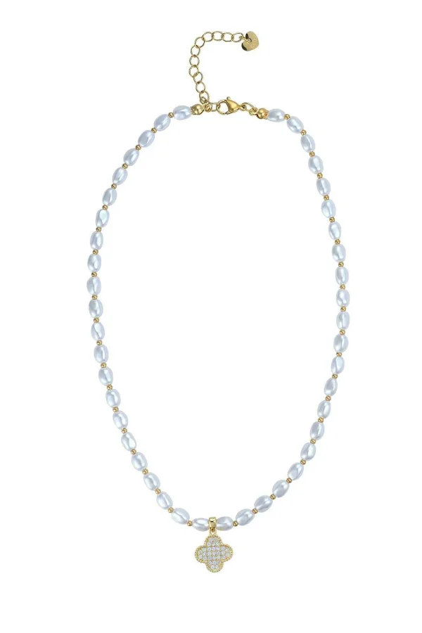 Knight & Day Clover Drop Faux Pearl Necklace* Jewellery