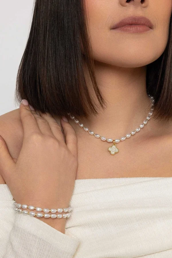 Knight & Day Clover Drop Faux Pearl Necklace* Jewellery