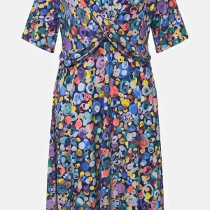 Ulla Popken Colorful Dot Print Short Sleeve Midi Dress*Women Dresses