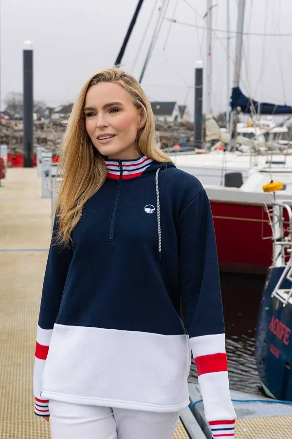 West Quay Colour Block Half Zip Hooded Sweatshirt In Navy*Women Hoodies & Sweatshirts