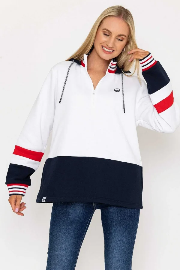 West Quay Colour Block Half Zip Hooded Sweatshirt In White*Women Hoodies & Sweatshirts