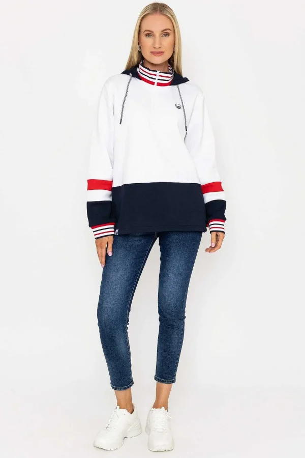 West Quay Colour Block Half Zip Hooded Sweatshirt In White*Women Hoodies & Sweatshirts