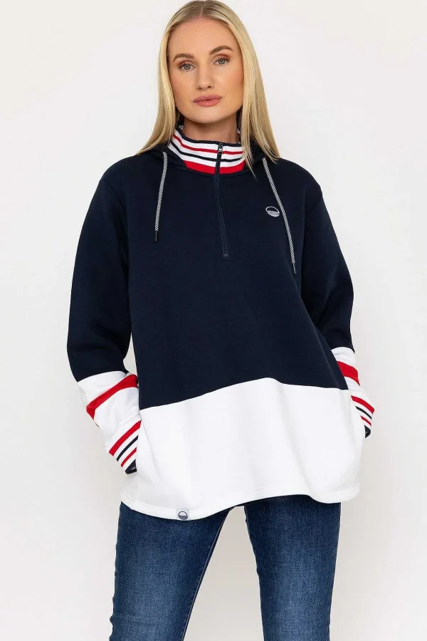 West Quay Colour Block Half Zip Hooded Sweatshirt In Navy*Women Hoodies & Sweatshirts