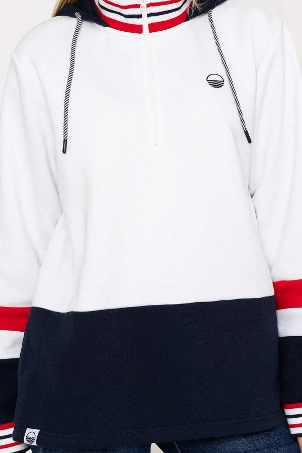 West Quay Colour Block Half Zip Hooded Sweatshirt In White*Women Hoodies & Sweatshirts
