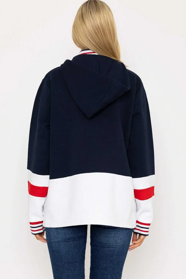 West Quay Colour Block Half Zip Hooded Sweatshirt In Navy*Women Hoodies & Sweatshirts