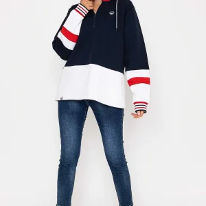 West Quay Colour Block Half Zip Hooded Sweatshirt In Navy*Women Hoodies & Sweatshirts