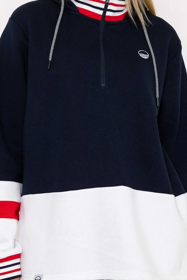 West Quay Colour Block Half Zip Hooded Sweatshirt In Navy*Women Hoodies & Sweatshirts