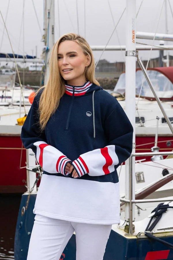 West Quay Colour Block Half Zip Hooded Sweatshirt In Navy*Women Hoodies & Sweatshirts