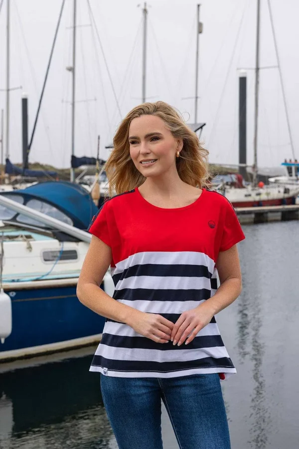 West Quay Colour Block Stripe T-Shirt In Red*Women Tops & Blouses