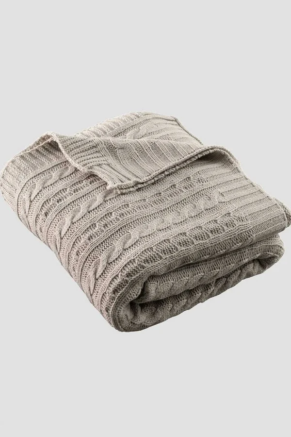 Galway Crystal Cool Grey Aran Knit Throw* Homeware