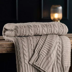 Galway Crystal Cool Grey Aran Knit Throw* Homeware