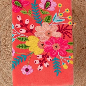 Carraig Donn HOME Coral Velvet Embroidered Floral Foot Stool* Homeware