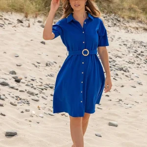 Kelly & Grace Weekend Cotton Shirt Dress In Cobalt* Sale Dresses