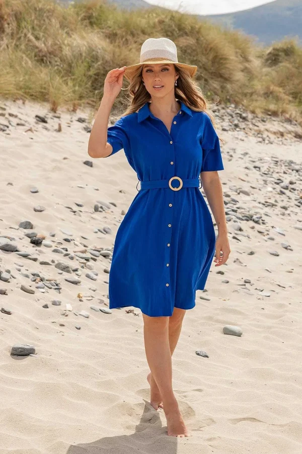 Kelly & Grace Weekend Cotton Shirt Dress In Cobalt* Sale Dresses