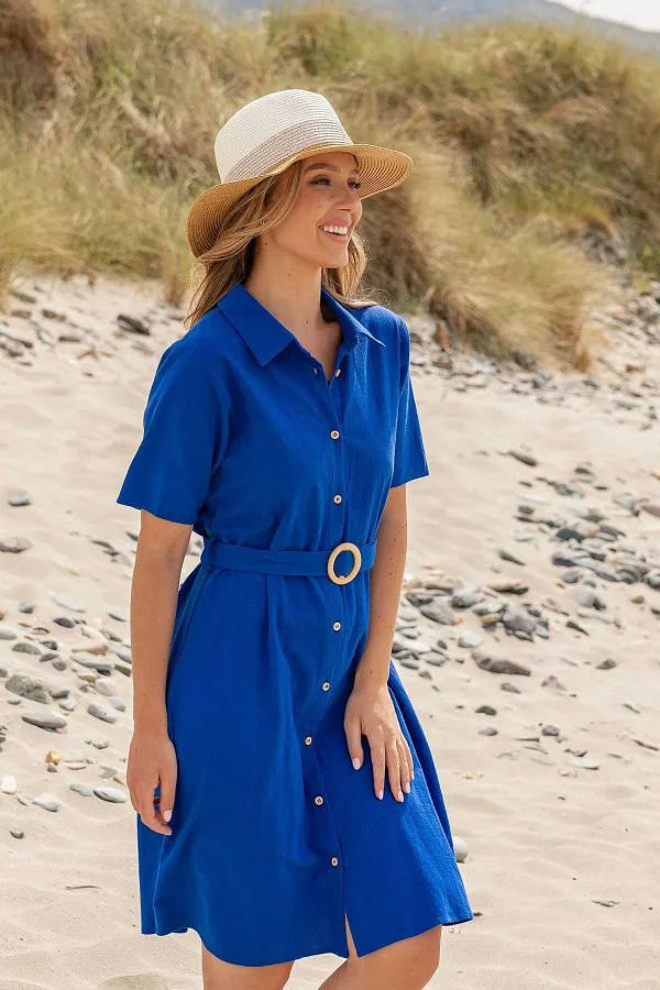 Kelly & Grace Weekend Cotton Shirt Dress In Cobalt* Sale Dresses