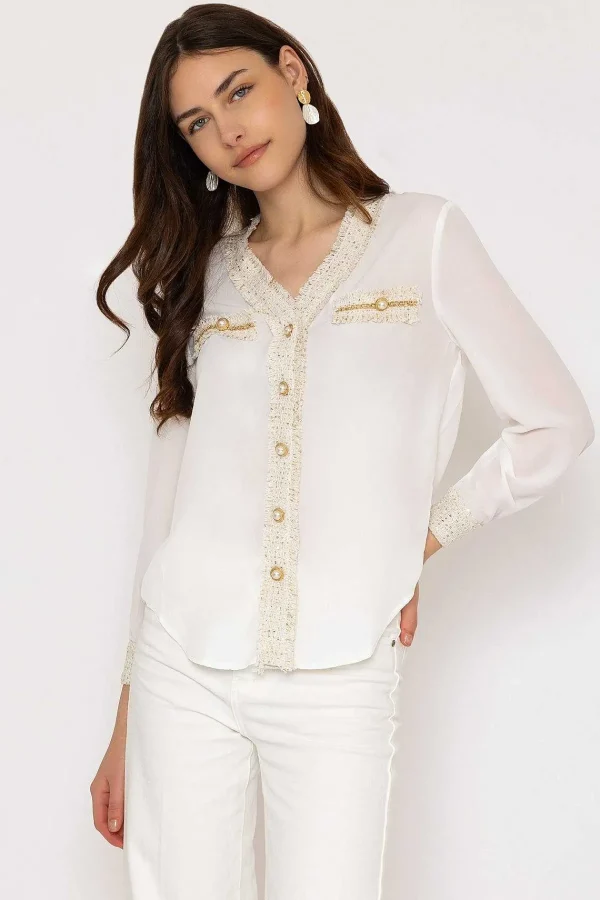 Elli White Cream Fabric Detail Blouse*Women Tops & Blouses