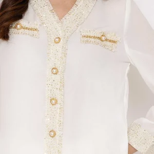 Elli White Cream Fabric Detail Blouse*Women Tops & Blouses