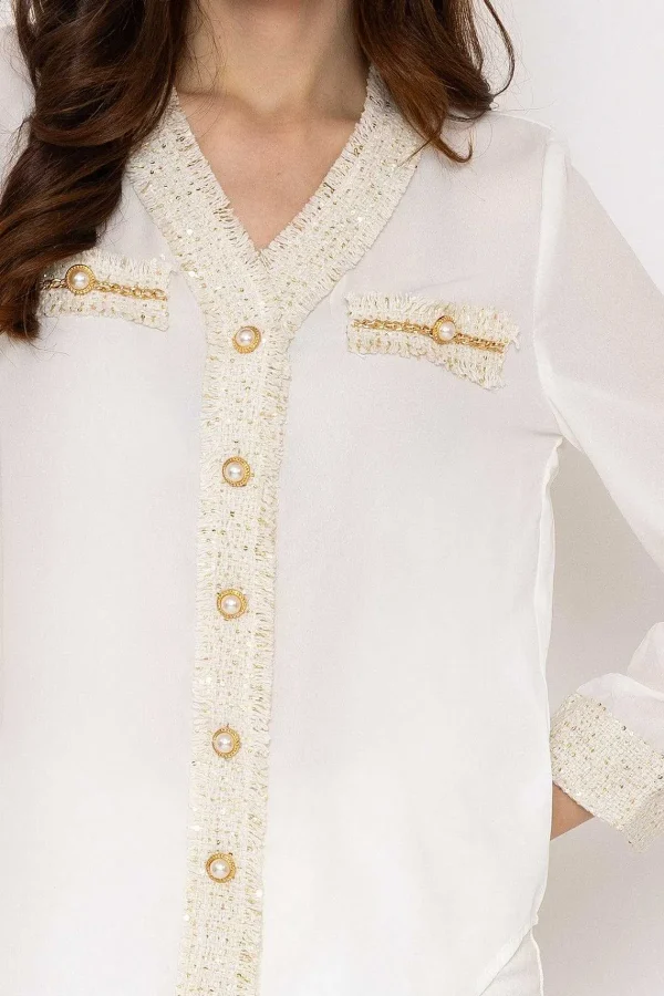 Elli White Cream Fabric Detail Blouse*Women Tops & Blouses