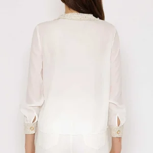 Elli White Cream Fabric Detail Blouse*Women Tops & Blouses