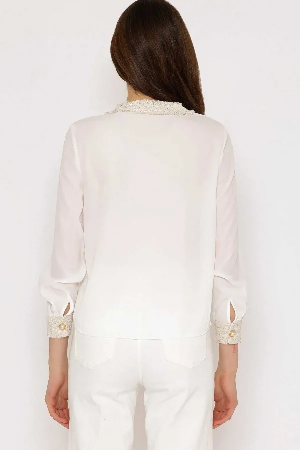 Elli White Cream Fabric Detail Blouse*Women Tops & Blouses