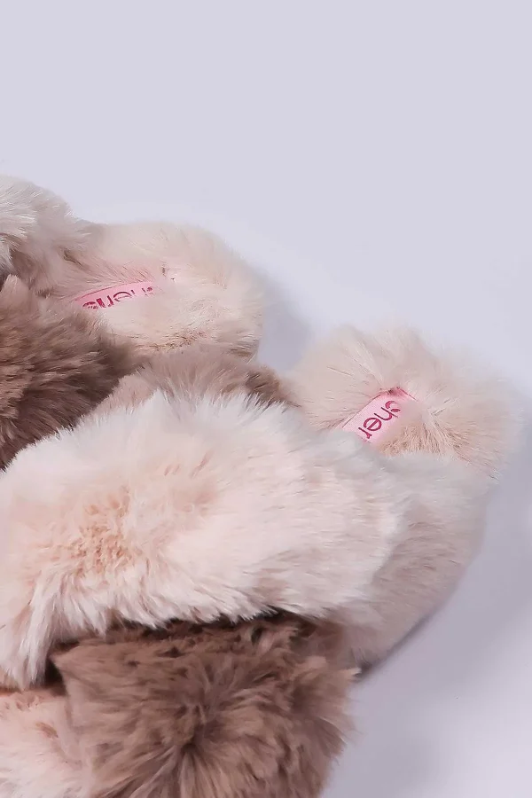 Cherish Accessories Cream Faux Fur Contrast Slippers*Women Nightwear