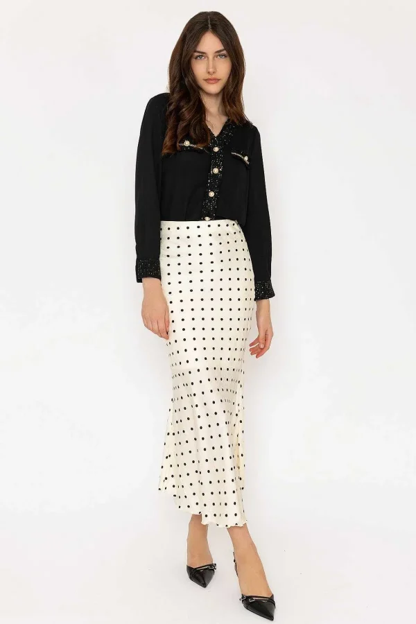 Elli White Cream Satin Polka Dot Midi Skirt*Women Skirts & Shorts